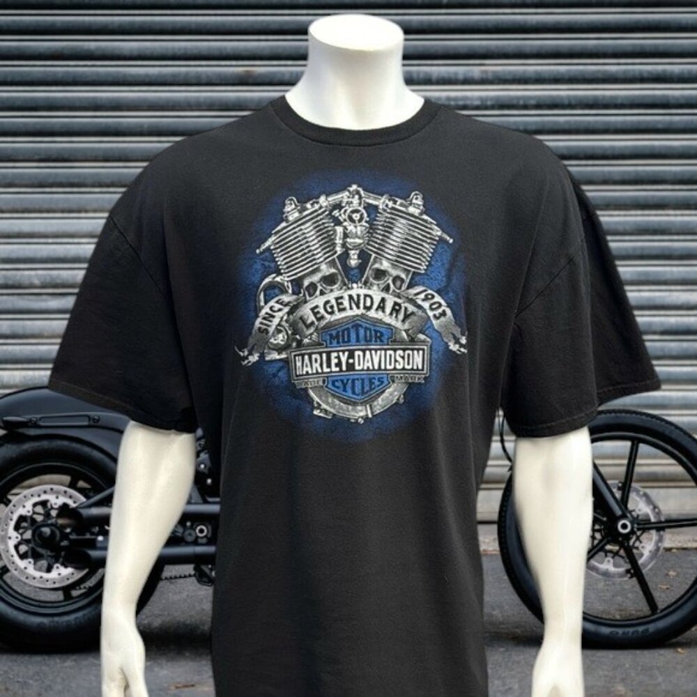 Authentic Harley Davidson Black Blue Legendary Double Sided Graphic T-Shirt XXL
